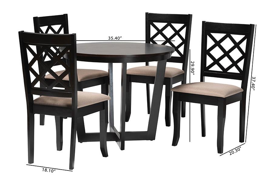 Baxton Studio Selby Modern Sand Fabric and Dark Brown Wood 5-Piece Dining Set FredCo