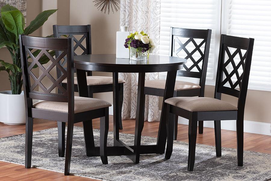 Baxton Studio Selby Modern Sand Fabric and Dark Brown Wood 5-Piece Dining Set FredCo