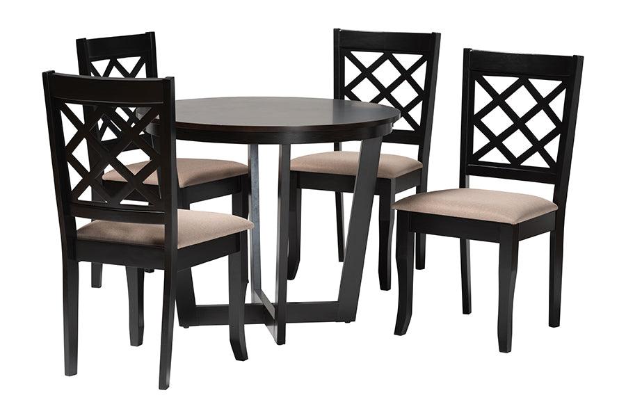 Baxton Studio Selby Modern Sand Fabric and Dark Brown Wood 5-Piece Dining Set FredCo