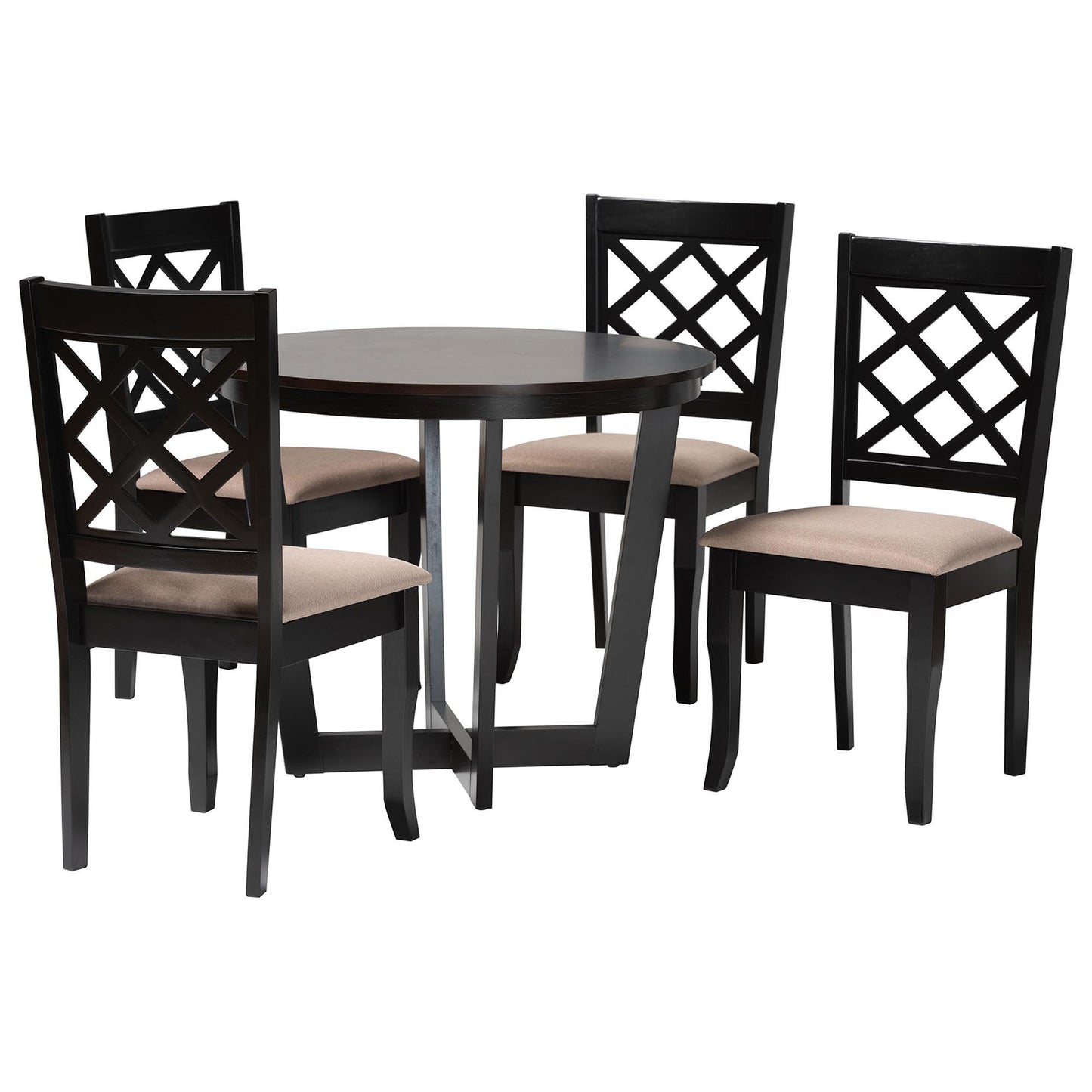 Baxton Studio Selby Modern Sand Fabric and Dark Brown Wood 5-Piece Dining Set FredCo