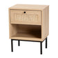 Baxton Studio Sherwin Mid-Century Modern Light Brown and Black 1-Drawer End Table with Woven Rattan Accent FredCo