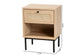 Baxton Studio Sherwin Mid-Century Modern Light Brown and Black 1-Drawer End Table with Woven Rattan Accent FredCo