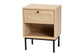 Baxton Studio Sherwin Mid-Century Modern Light Brown and Black 1-Drawer End Table with Woven Rattan Accent FredCo
