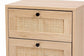 Baxton Studio Sherwin Mid-Century Modern Light Brown and Black 2-Drawer End Table with Woven Rattan Accent FredCo