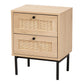 Baxton Studio Sherwin Mid-Century Modern Light Brown and Black 2-Drawer End Table with Woven Rattan Accent FredCo