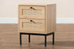 Baxton Studio Sherwin Mid-Century Modern Light Brown and Black 2-Drawer End Table with Woven Rattan Accent FredCo