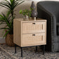 Baxton Studio Sherwin Mid-Century Modern Light Brown and Black 2-Drawer End Table with Woven Rattan Accent FredCo
