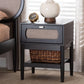 Baxton Studio Shirin Mid-Century Beige Fabric and Black Wood 1-Drawer Nightstand FredCo