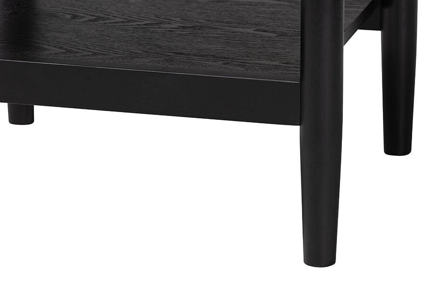 Baxton Studio Shirin Mid-Century Beige Fabric and Black Wood 1-Drawer Nightstand FredCo