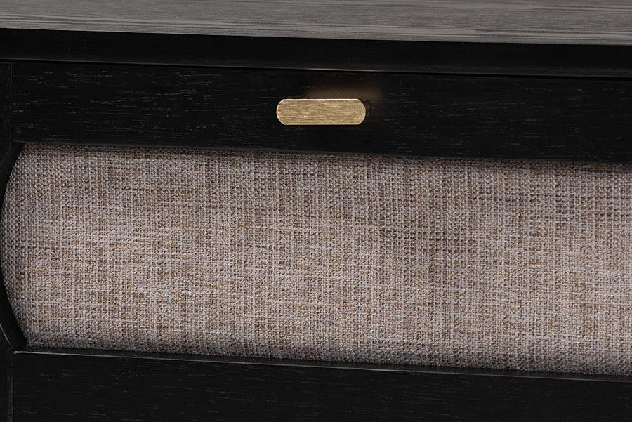 Baxton Studio Shirin Mid-Century Beige Fabric and Black Wood 1-Drawer Nightstand FredCo