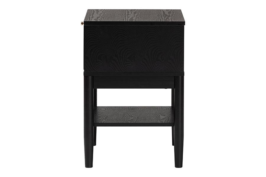 Baxton Studio Shirin Mid-Century Beige Fabric and Black Wood 1-Drawer Nightstand FredCo