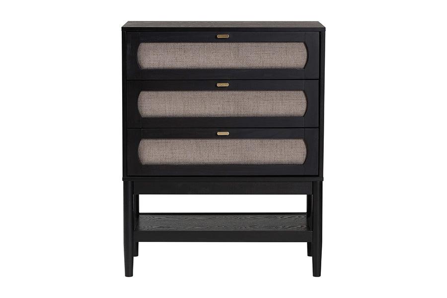 Baxton Studio Shirin Mid-Century Beige Fabric and Black Wood 3-Drawer Chest FredCo