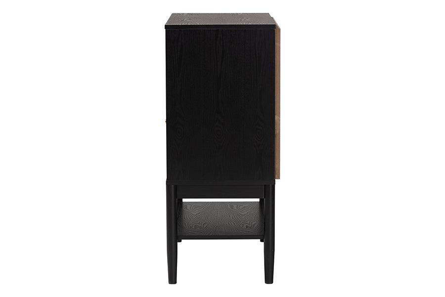 Baxton Studio Shirin Mid-Century Beige Fabric and Black Wood 3-Drawer Chest FredCo