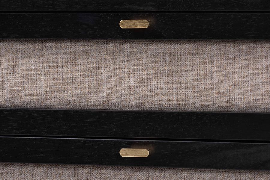 Baxton Studio Shirin Mid-Century Beige Fabric and Black Wood 3-Drawer Chest FredCo