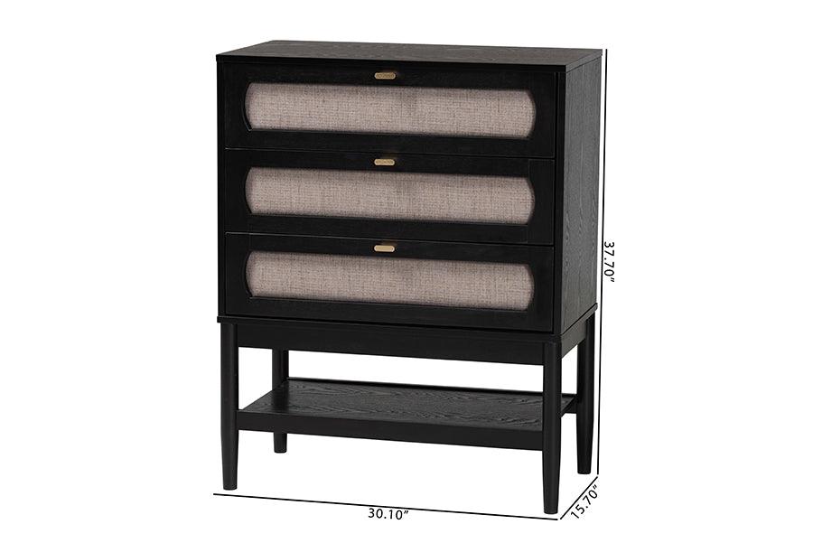 Baxton Studio Shirin Mid-Century Beige Fabric and Black Wood 3-Drawer Chest
