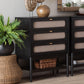 Baxton Studio Shirin Mid-Century Beige Fabric and Black Wood 3-Drawer Chest FredCo