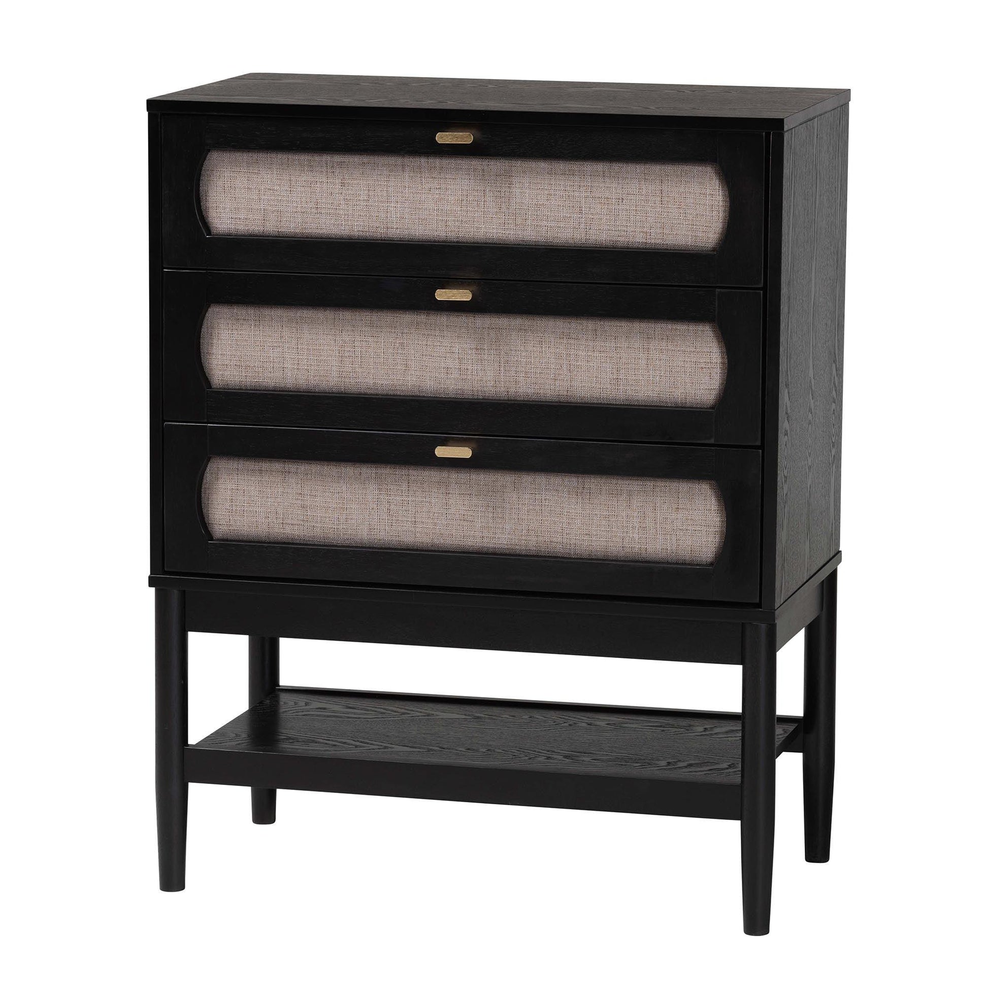 Baxton Studio Shirin Mid-Century Beige Fabric and Black Wood 3-Drawer Chest FredCo