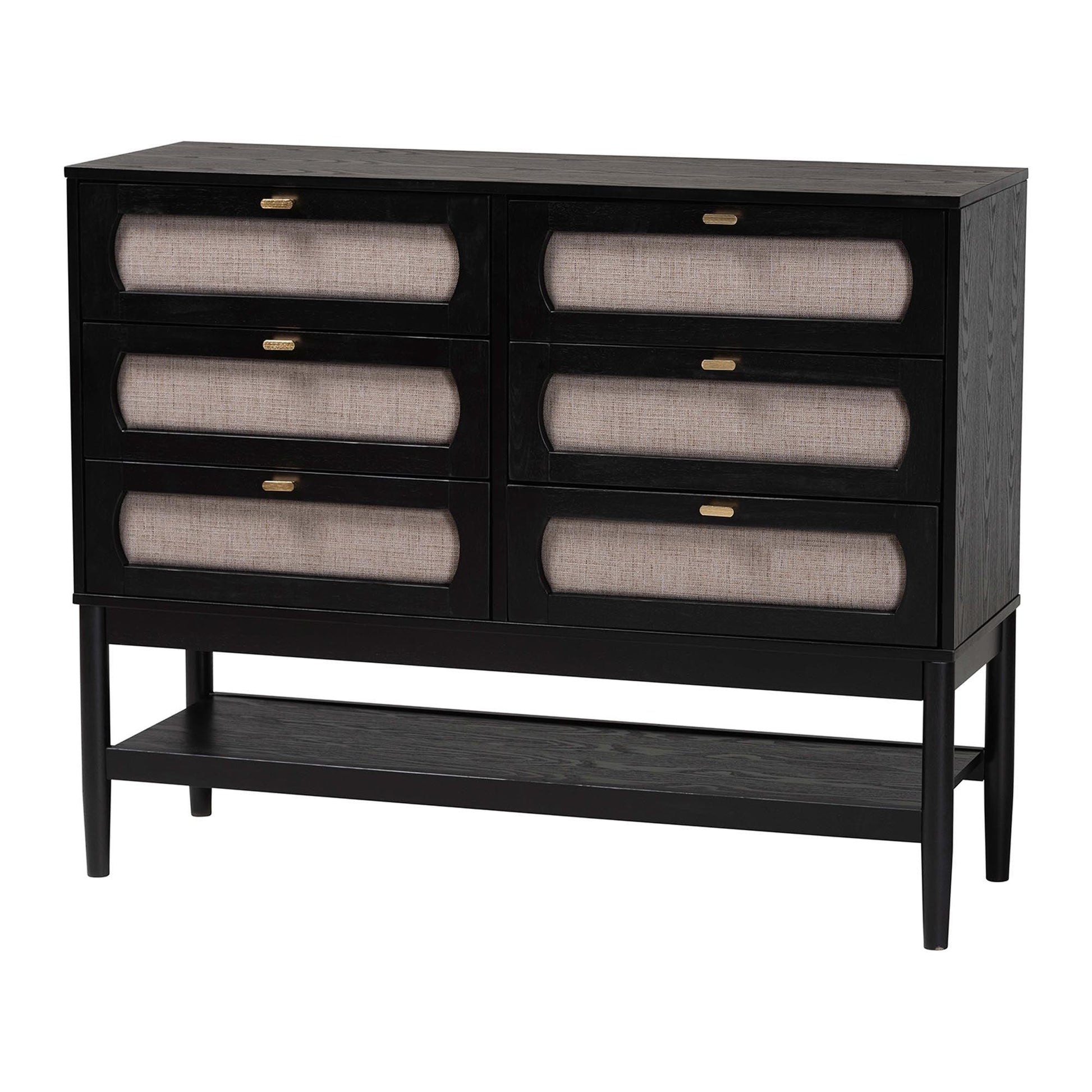 Baxton Studio Shirin Mid-Century Beige Fabric and Black Wood 6-Drawer Dresser FredCo