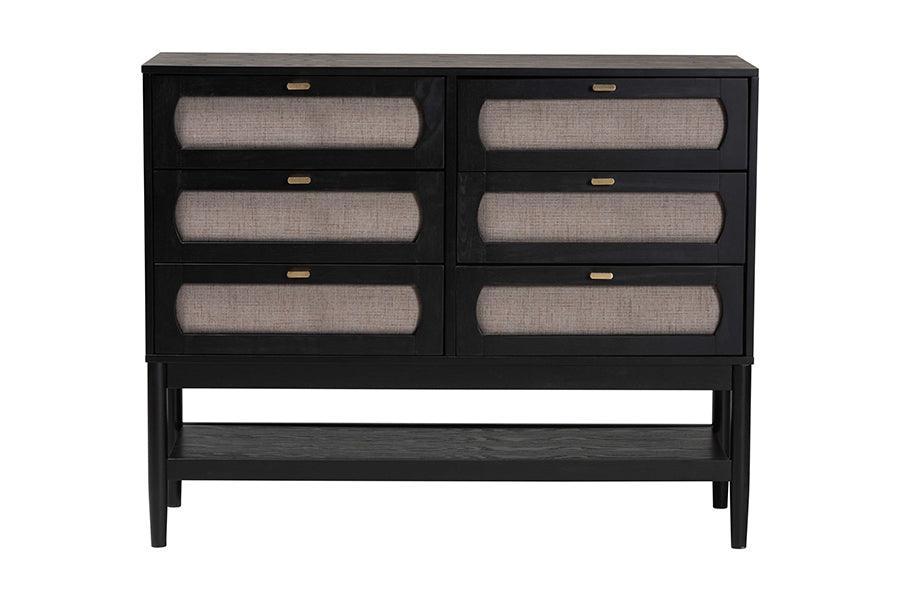Baxton Studio Shirin Mid-Century Beige Fabric and Black Wood 6-Drawer Dresser FredCo