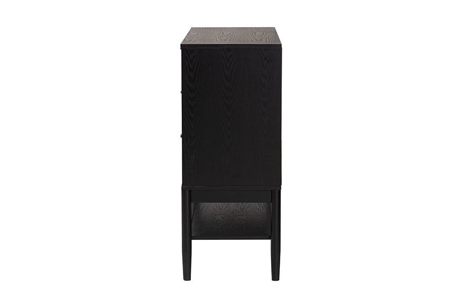 Baxton Studio Shirin Mid-Century Beige Fabric and Black Wood 6-Drawer Dresser FredCo