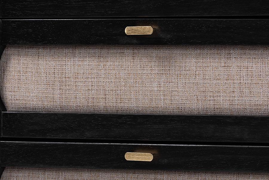 Baxton Studio Shirin Mid-Century Beige Fabric and Black Wood Queen 4-Piece Bedroom Set FredCo