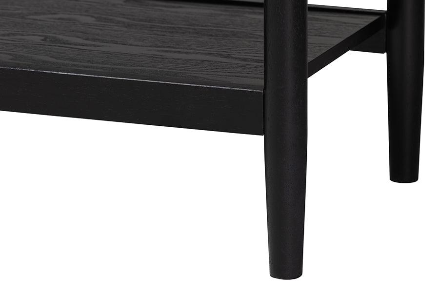 Baxton Studio Shirin Mid-Century Beige Fabric and Black Wood Queen 4-Piece Bedroom Set FredCo