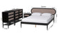 Baxton Studio Shirin Mid-Century Beige Fabric and Black Wood Queen 4-Piece Bedroom Set FredCo
