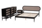 Baxton Studio Shirin Mid-Century Beige Fabric and Black Wood Queen 4-Piece Bedroom Set FredCo