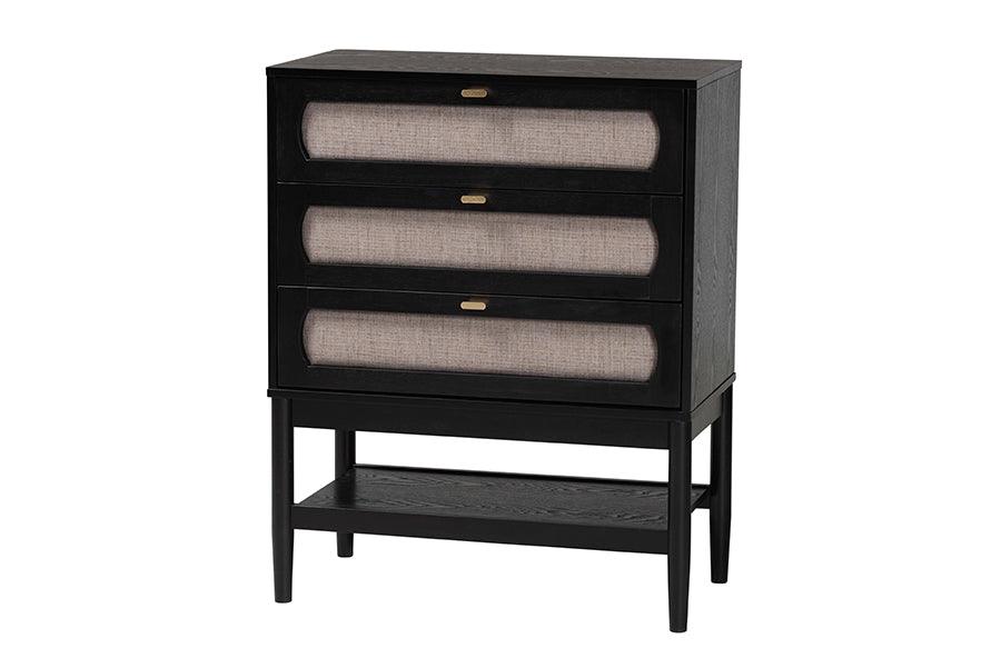 Baxton Studio Shirin Mid-Century Beige Fabric and Black Wood Queen 4-Piece Bedroom Set FredCo