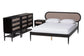 Baxton Studio Shirin Mid-Century Beige Fabric and Black Wood Queen 4-Piece Bedroom Set FredCo