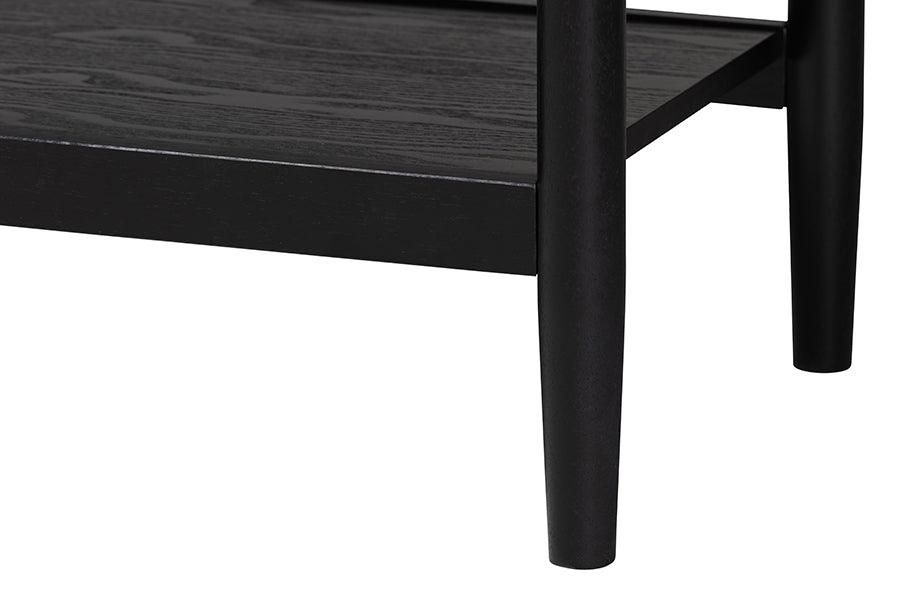 Baxton Studio Shirin Mid-Century Beige Fabric and Black Wood Queen 4-Piece Bedroom Set with Two nightstands FredCo