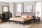 Baxton Studio Shirin Mid-Century Beige Fabric and Black Wood Queen 4-Piece Bedroom Set with Two nightstands FredCo