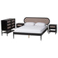 Baxton Studio Shirin Mid-Century Beige Fabric and Black Wood Queen 4-Piece Bedroom Set with Two nightstands FredCo