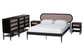 Baxton Studio Shirin Mid-Century Beige Fabric and Black Wood Queen 5-Piece Bedroom Set FredCo