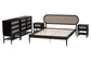 Baxton Studio Shirin Mid-Century Beige Fabric and Black Wood Queen 5-Piece Bedroom Set FredCo