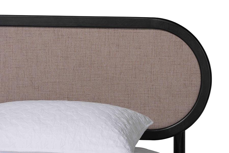 Baxton Studio Shirin Mid-Century Beige Fabric and Black Wood Queen Platform Bed FredCo