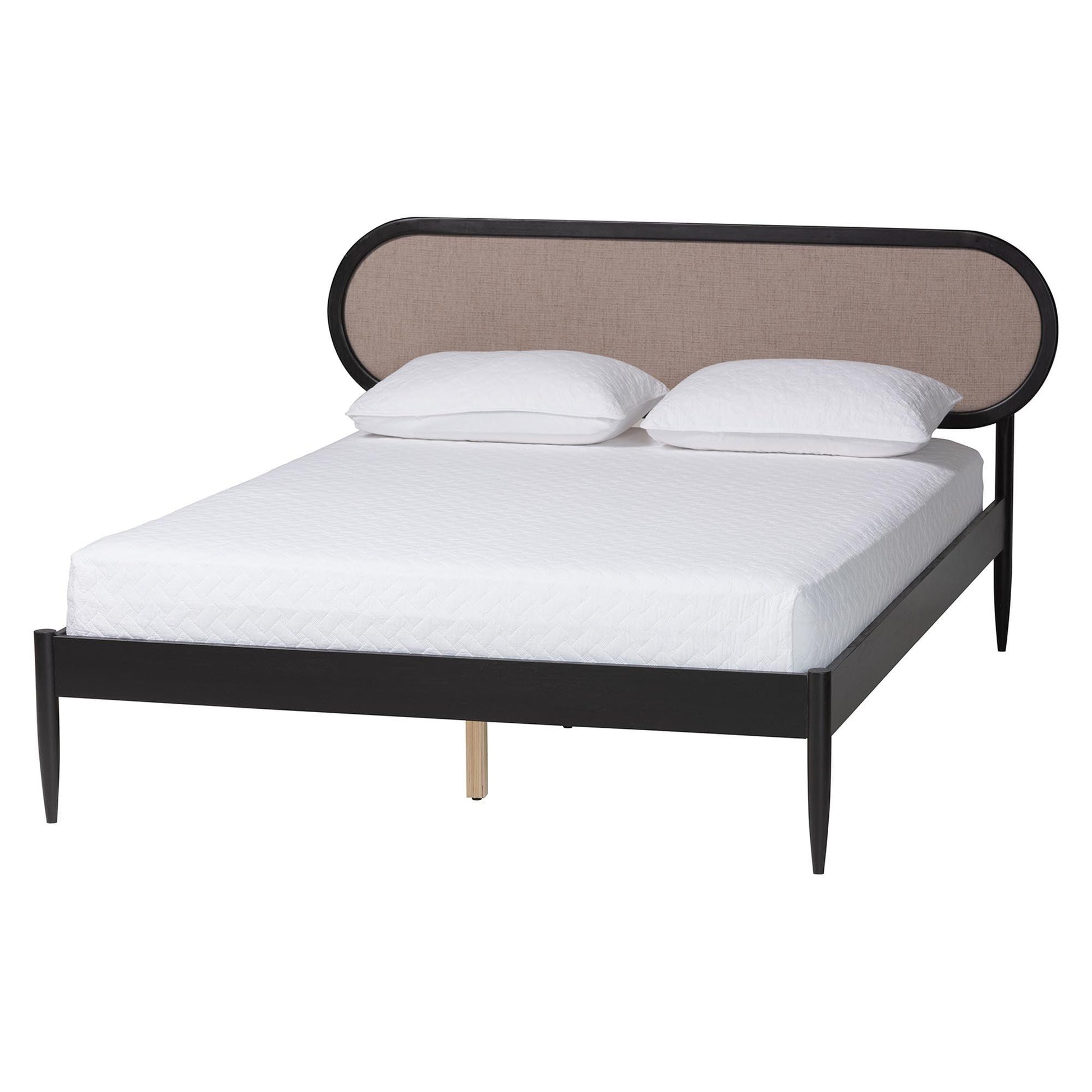 Baxton Studio Shirin Mid-Century Beige Fabric and Black Wood Queen Platform Bed FredCo