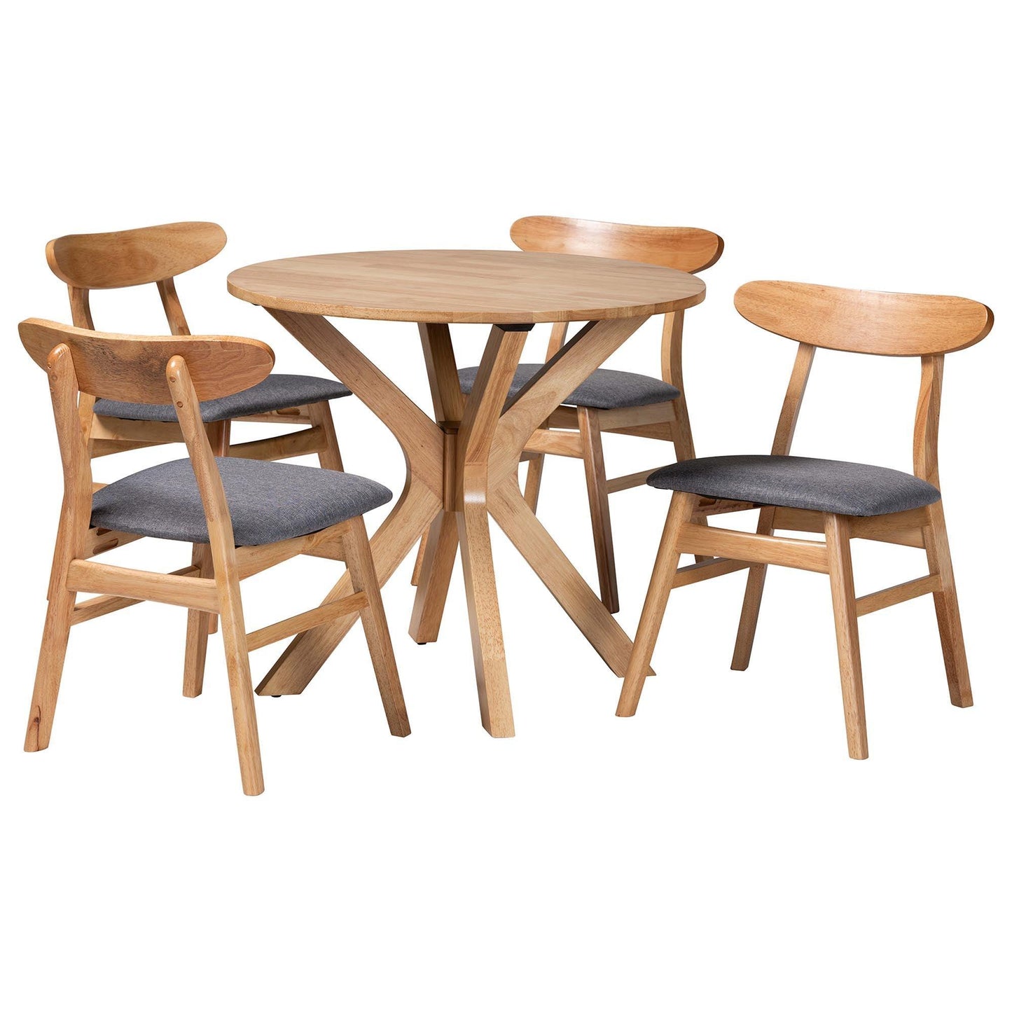 Baxton Studio Shirina Mid-Century Grey Fabric and Natural Brown Finished Wood 5-Piece Dining Set FredCo