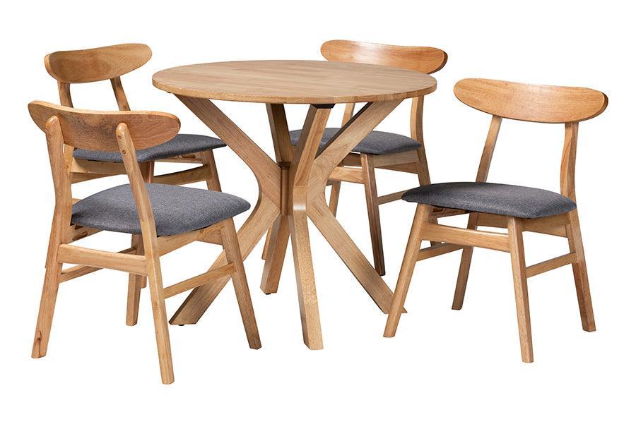 Baxton Studio Shirina Mid-Century Grey Fabric and Natural Brown Finished Wood 5-Piece Dining Set FredCo