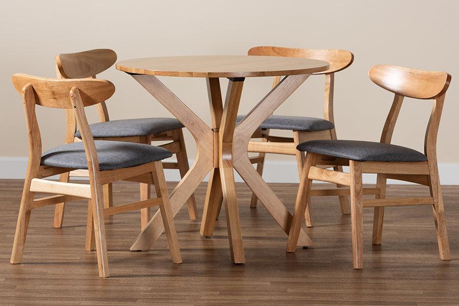 Baxton Studio Shirina Mid-Century Grey Fabric and Natural Brown Finished Wood 5-Piece Dining Set FredCo