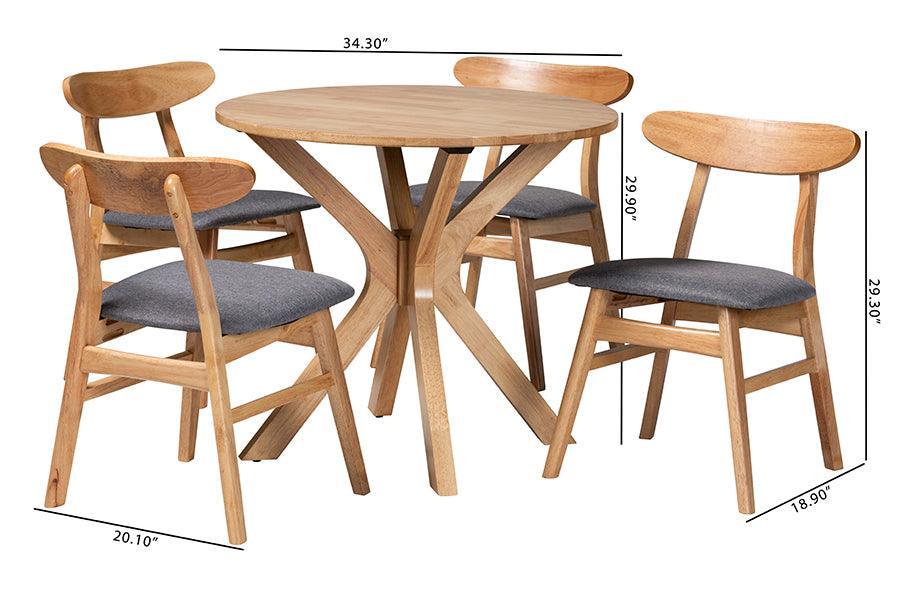Baxton Studio Shirina Mid-Century Grey Fabric and Natural Brown Finished Wood 5-Piece Dining Set FredCo