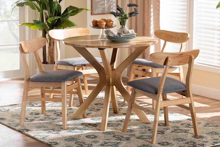 Baxton Studio Shirina Mid-Century Grey Fabric and Natural Brown Finished Wood 5-Piece Dining Set FredCo
