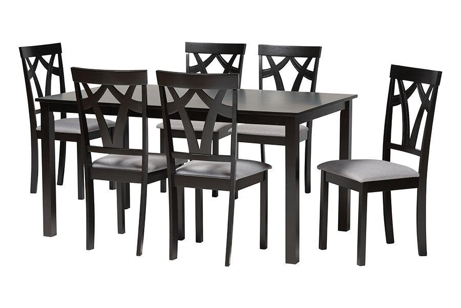 Baxton Studio Sylvia Modern Grey Fabric and Dark Brown Finished Wood 7-Piece Dining Set FredCo