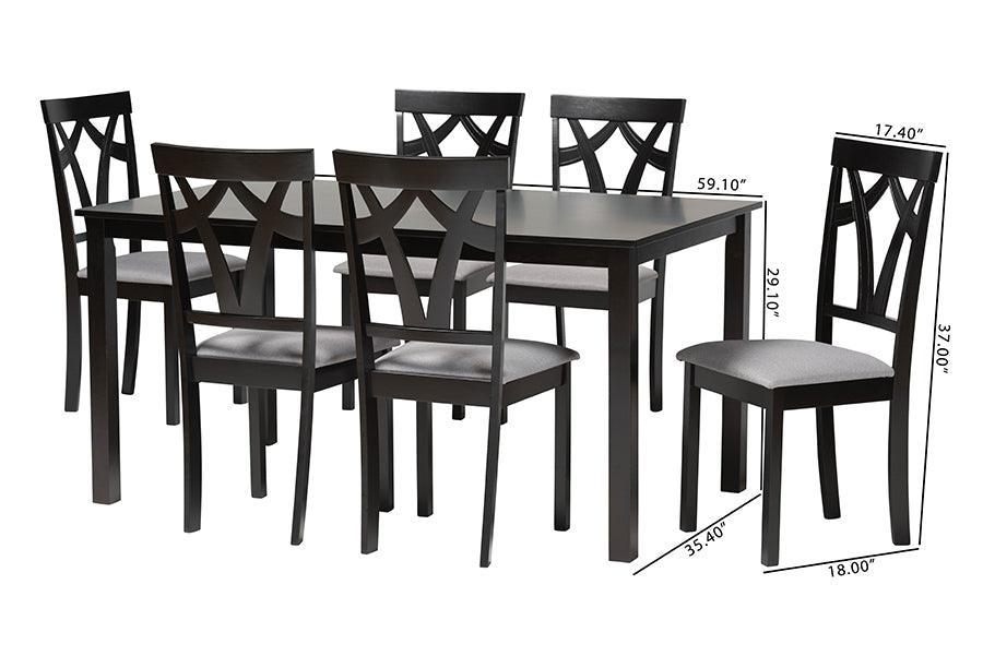 Baxton Studio Sylvia Modern Grey Fabric and Dark Brown Finished Wood 7-Piece Dining Set FredCo