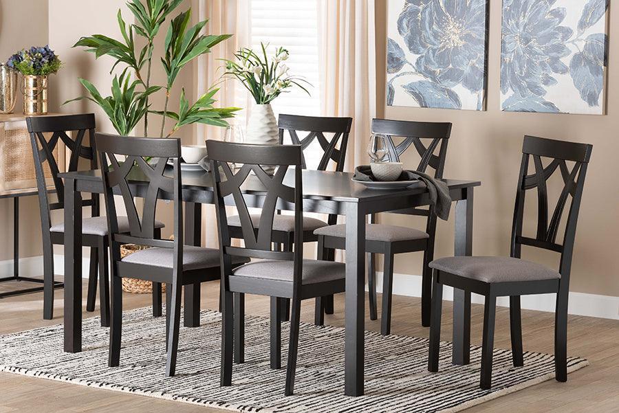 Baxton Studio Sylvia Modern Grey Fabric and Dark Brown Finished Wood 7-Piece Dining Set FredCo