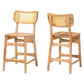 Baxton Studio Tadeo Mid-Century Modern Oak Brown Finished Wood and Rattan 2-Piece Counter Stool Set FredCo