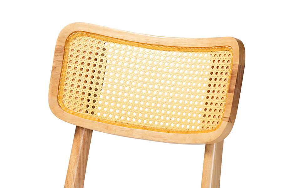 Baxton Studio Tadeo Mid-Century Modern Oak Brown Finished Wood and Rattan 2-Piece Counter Stool Set FredCo