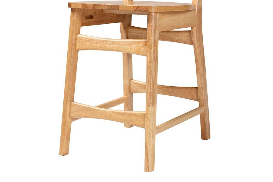 Baxton Studio Tadeo Mid-Century Modern Oak Brown Finished Wood and Rattan 2-Piece Counter Stool Set FredCo