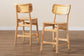 Baxton Studio Tadeo Mid-Century Modern Oak Brown Finished Wood and Rattan 2-Piece Counter Stool Set FredCo