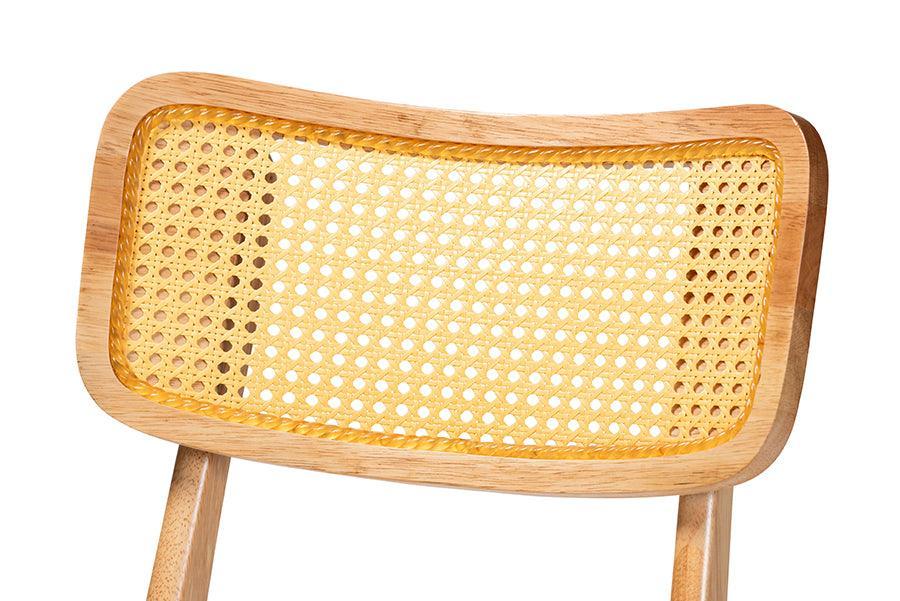 Baxton Studio Tadeo Mid-Century Modern Oak Brown Finished Wood and Rattan 2-Piece Dining Chair Set FredCo